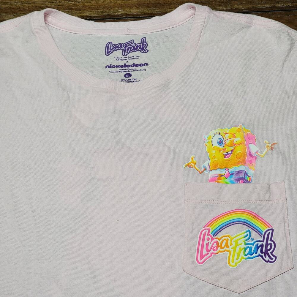 Lisa Frank X Nickelodeon Pink Tee Spongebob on a Unicorn w/ Pocket - Size XL - Picture 4 of 6